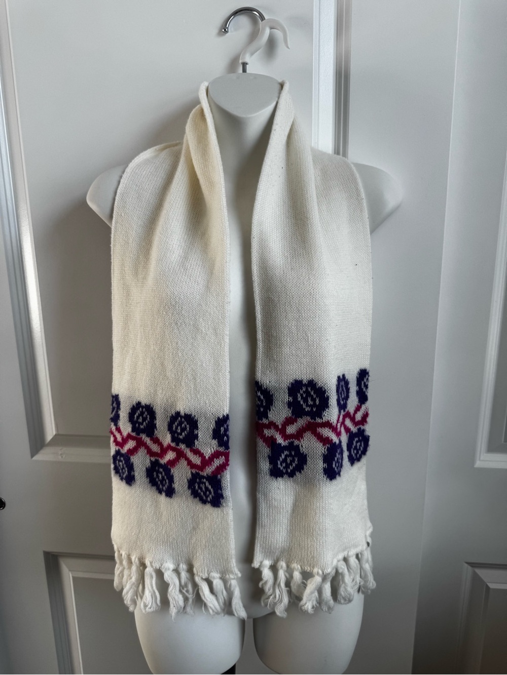 Ivory Knit Scarf with Navy & Pink Floral Band